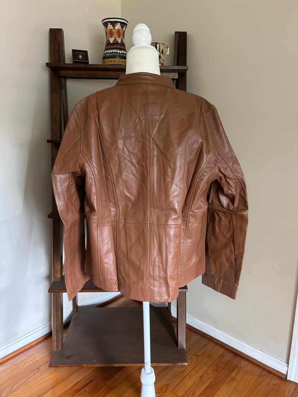 Women’s Brown Leather Zip-Front Jacket by Jessica London NWT - Picture 3 of 7